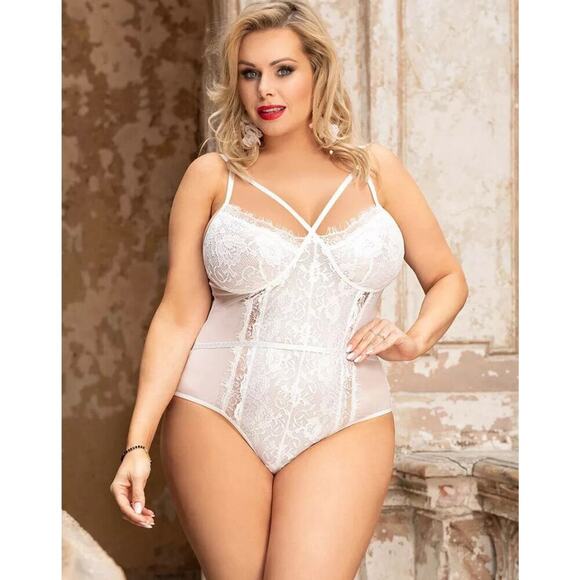 🦋B2G1🦋OHYEAHLADY Floral Lace Sleeveless White Sheer Bodysuit Lingerie Teddy - Picture 6 of 9